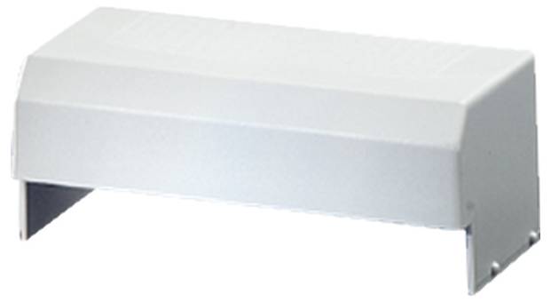 Weiße elektrische Abdeckung, rechteckig, mit abgeschrägten Kanten, zur Abdeckung von elektrischen Komponenten.
