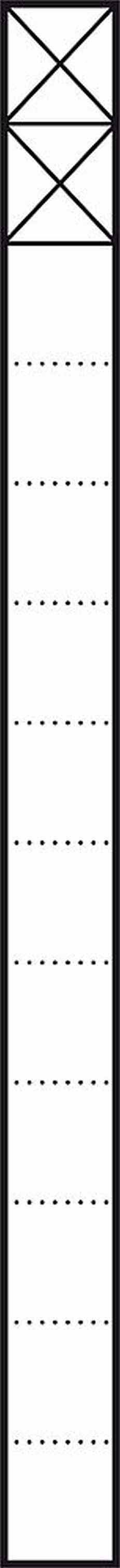 Ein schmales, vertikales Bild zeigt eine Reihe von gestrichelten Linien, die gleichmäßig verteilt sind. Oben sind diagonale Linien zu sehen.