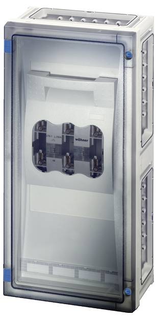 Ein Schaltkasten mit transparentem Gehäuse, der Innenansicht von elektrischen Komponenten zeigt.