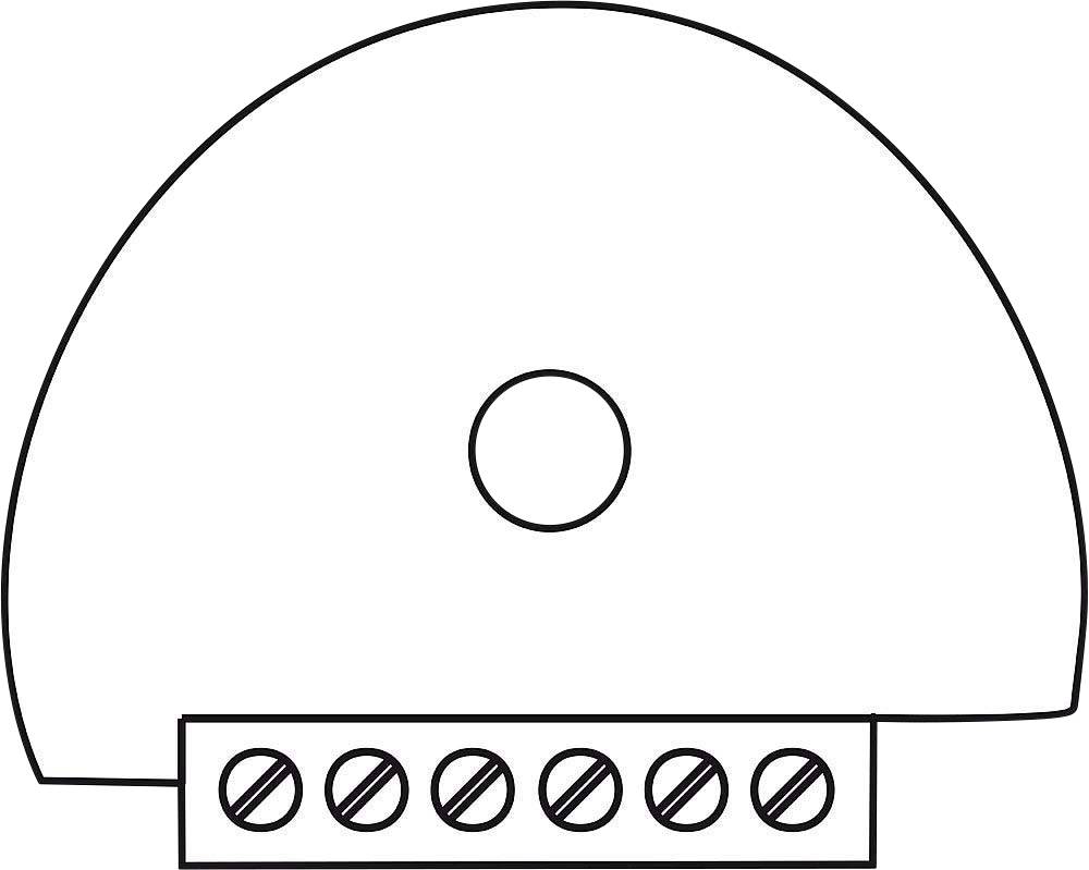 Abstrakte Zeichnung eines Halbkreises über einem Rechteck mit sechs Schrauben. Möglicherweise weist es auf eine mechanische Komponente hin.