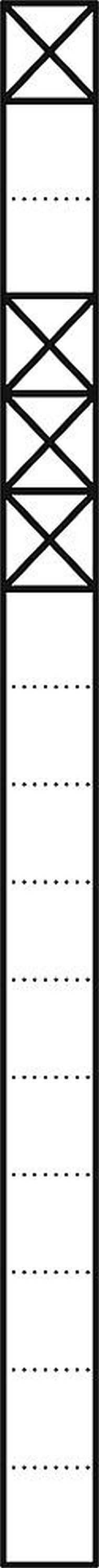 Eine lange, schmale Struktur mit segmentierten Abschnitten, die durch diagonale Linienmuster getrennt sind.