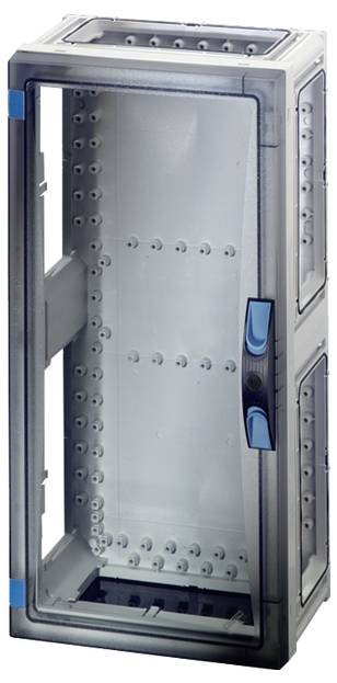 Ein leerer grauer Metalldrahtrahmenkasten mit seitlichen Griffen und Lüftungsöffnungen.
