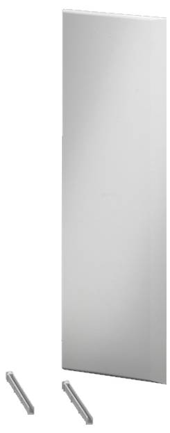 Metallisches rechteckiges Paneel mit zwei schmalen, dazugehörigen Halterungen unten.