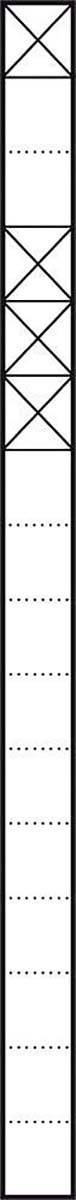 Ein vertikaler, rechteckiger Gitterentwurf mit abwechselnden Kreuz- und Punktmustern.