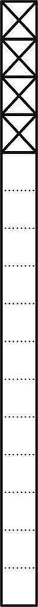 Ein langer, schmaler vertikaler Balken mit abwechselnd kreuzweise diagonal geformten und gepunkteten Abschnitten.