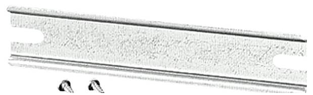 Metallschiene mit zwei seitlichen Schlüssellöchern, begleitet von zwei kleinen Schrauben.