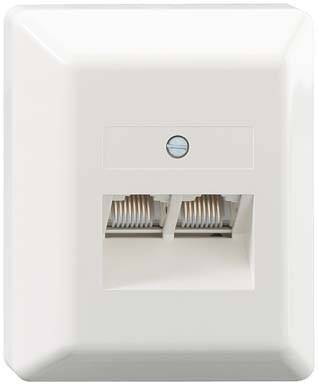 Rutenbeck UAE 2x8(8) Ap rw Netzwerkdose Aufputz Einsatz mit Zentralplatte und Rahmen CAT 3 Reinweiß