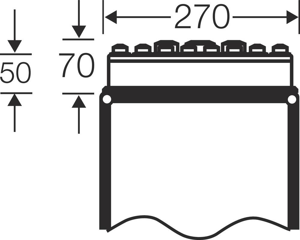 Technische Zeichnung eines rechteckigen Objekts mit Abmessungen: Höhe 70 mm, Breite 270 mm, mit einem unteren Segment von 50 mm.