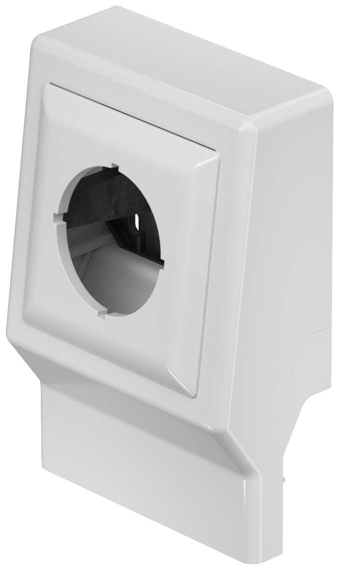 Ein weißer, rechteckiger Kunststoffadapter mit einer runden Öffnung in der Mitte. Dieses Gerät schützt vor Nässeeintritt.