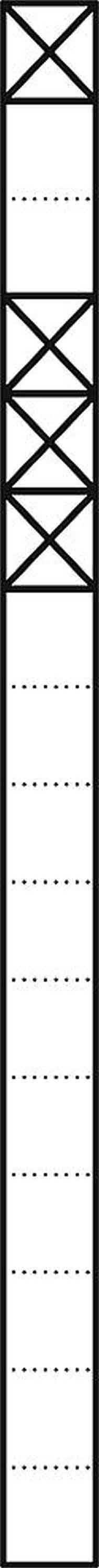 Vertikale Anzeige mit vier Abschnitten. Jeder Abschnitt zeigt kreuzweise Linienmuster und Alternativen darunter.