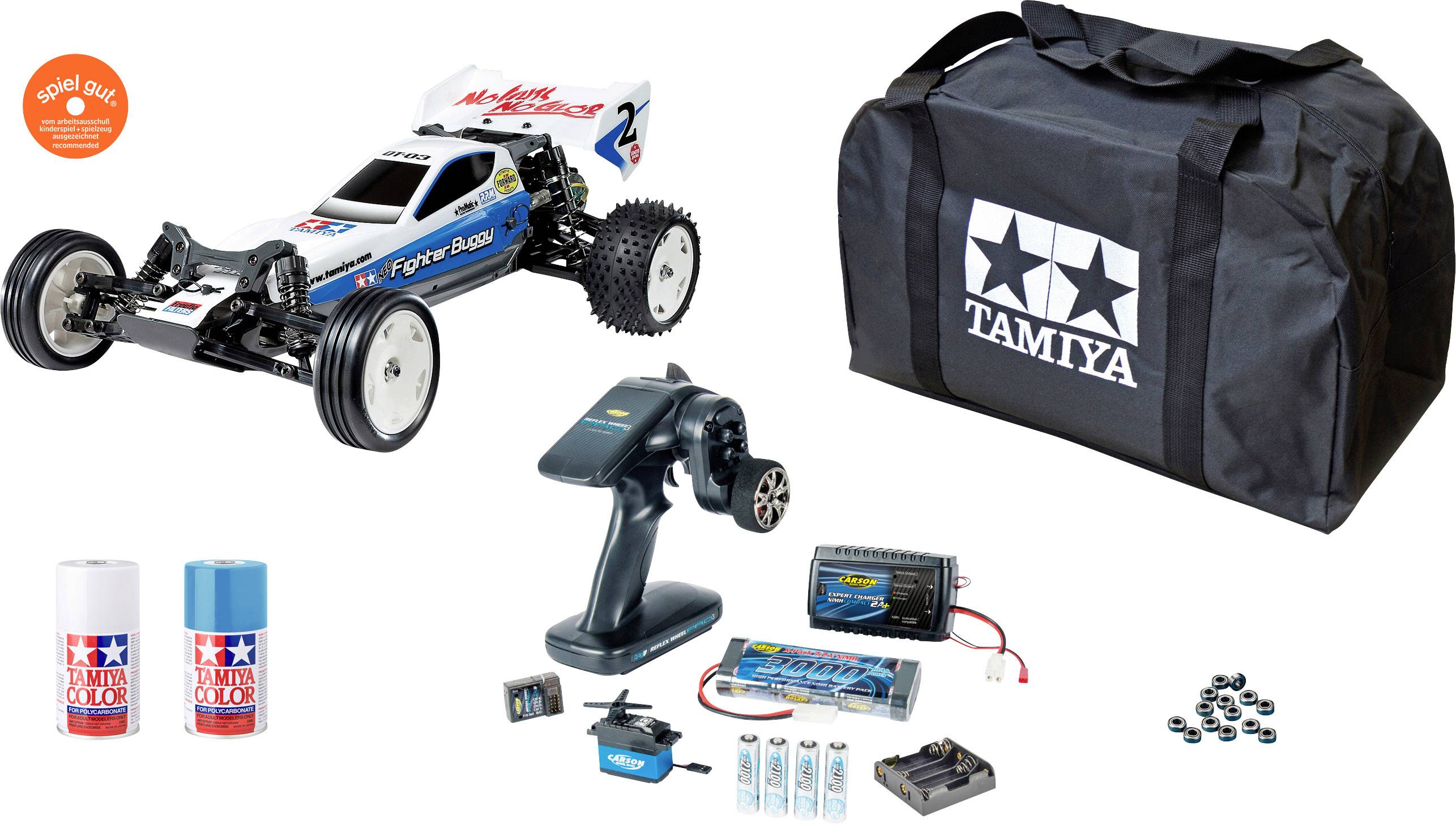 Tamiya Neo Fighter Brushed 1:10 RC Modellauto Elektro Buggy Heckantrieb (2WD) 2,4GHz Exklusiv Set