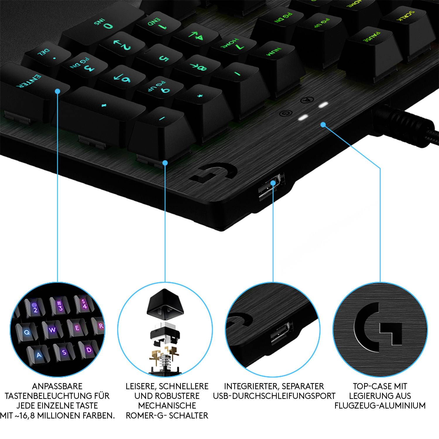 Logitech Gaming G512 CARBON Kabelgebunden Gaming-Tastatur US-Englisch, QWERTY Karbon