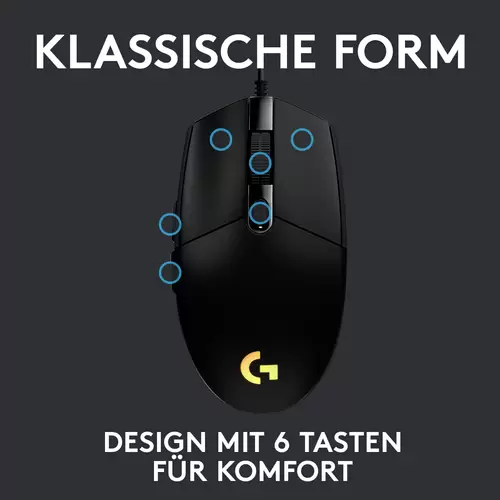 Logitech Gaming G203 LIGHTSYNC Gaming-Maus USB Optisch Schwarz 6 Tasten 8000 dpi Logitech Gaming G203 LIGHTSYNC Gaming-Maus USB Optisch Schwarz 6 Tasten 8000 dpi
