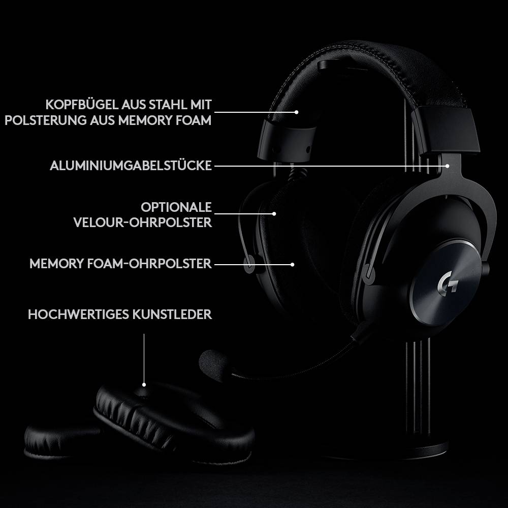 Logitech Gaming PRO X On Ear Headset Funk 7.1 Surround Schwarz Lautstärkeregelung, Mikrofon-Stummschaltung Gaming