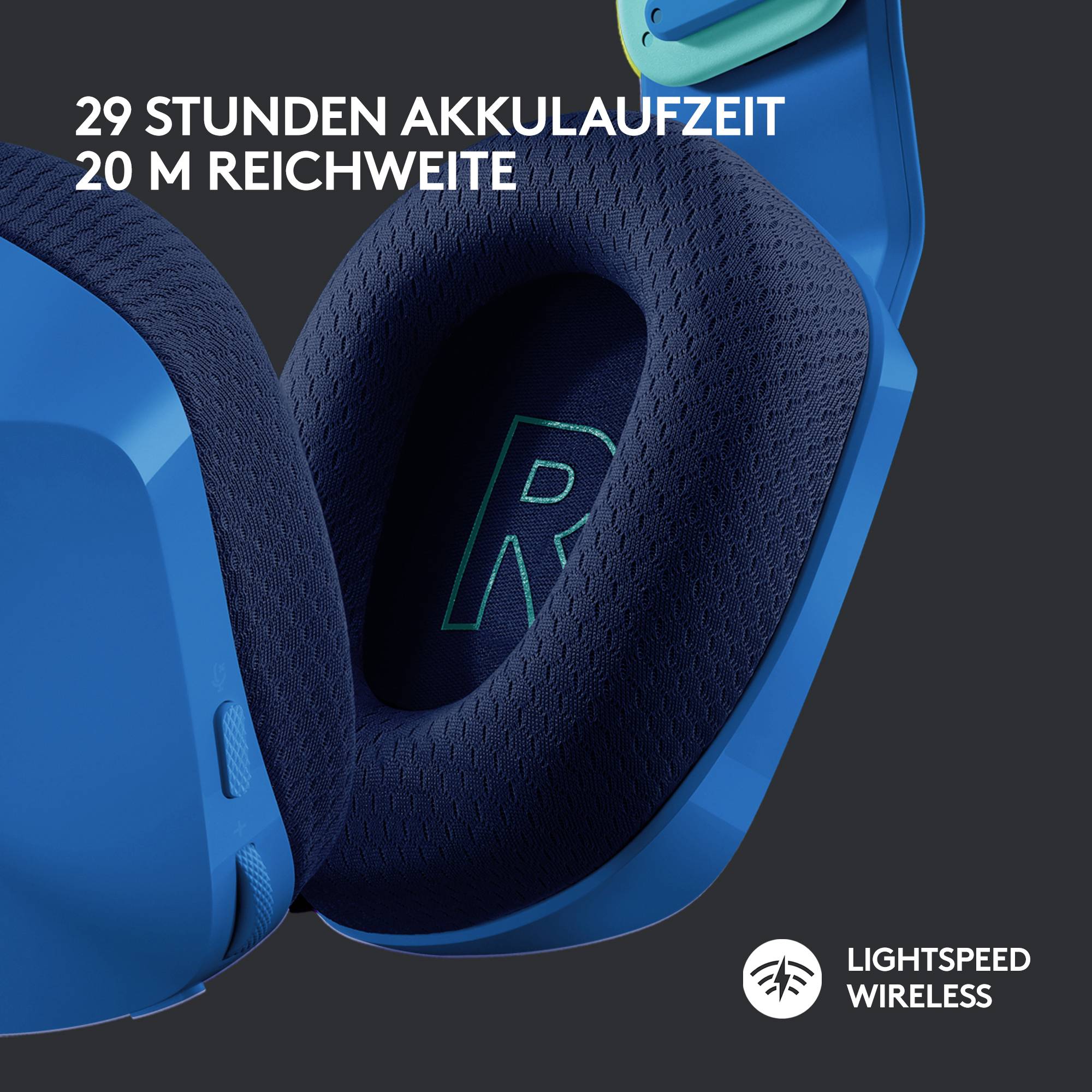 Logitech Gaming G733 LIGHTSPEED On Ear Headset Funk 7.1 Surround Blau Lautstärkeregelung Gaming