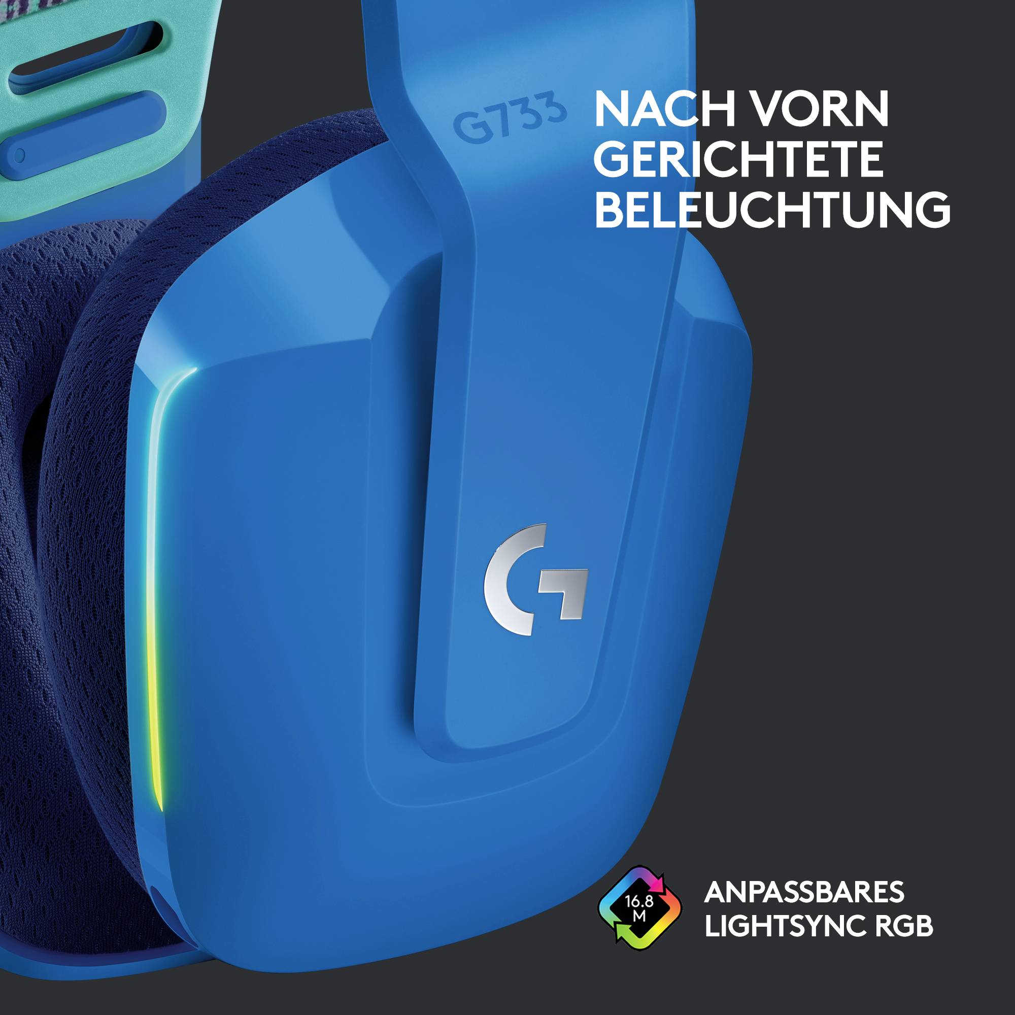 Logitech Gaming G733 LIGHTSPEED On Ear Headset Funk 7.1 Surround Blau Lautstärkeregelung Gaming