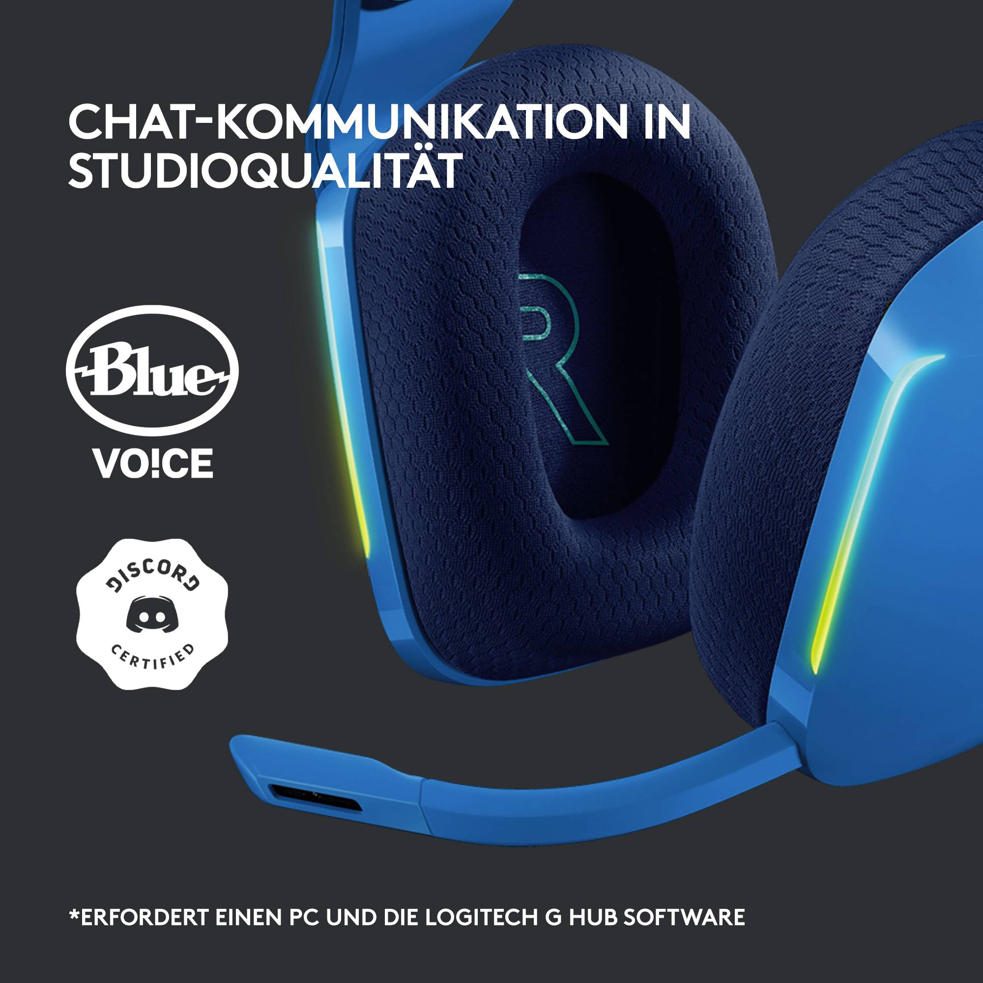 Logitech Gaming G733 LIGHTSPEED On Ear Headset Funk 7.1 Surround Blau Lautstärkeregelung Gaming
