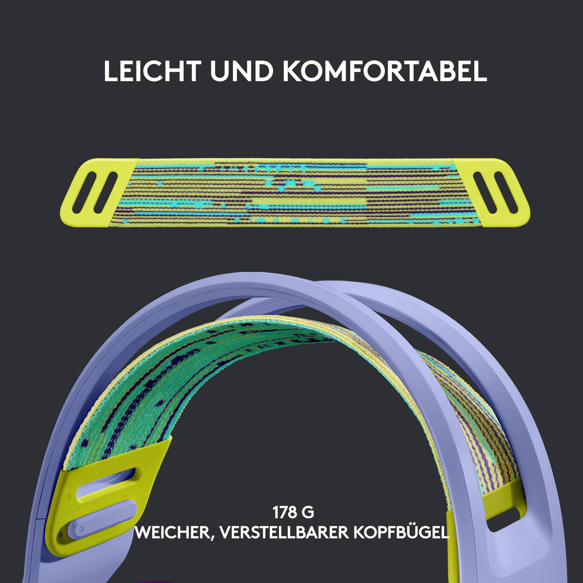 Logitech Gaming G733 LIGHTSPEED On Ear Headset Funk 7.1 Surround Lila Lautstärkeregelung Gaming