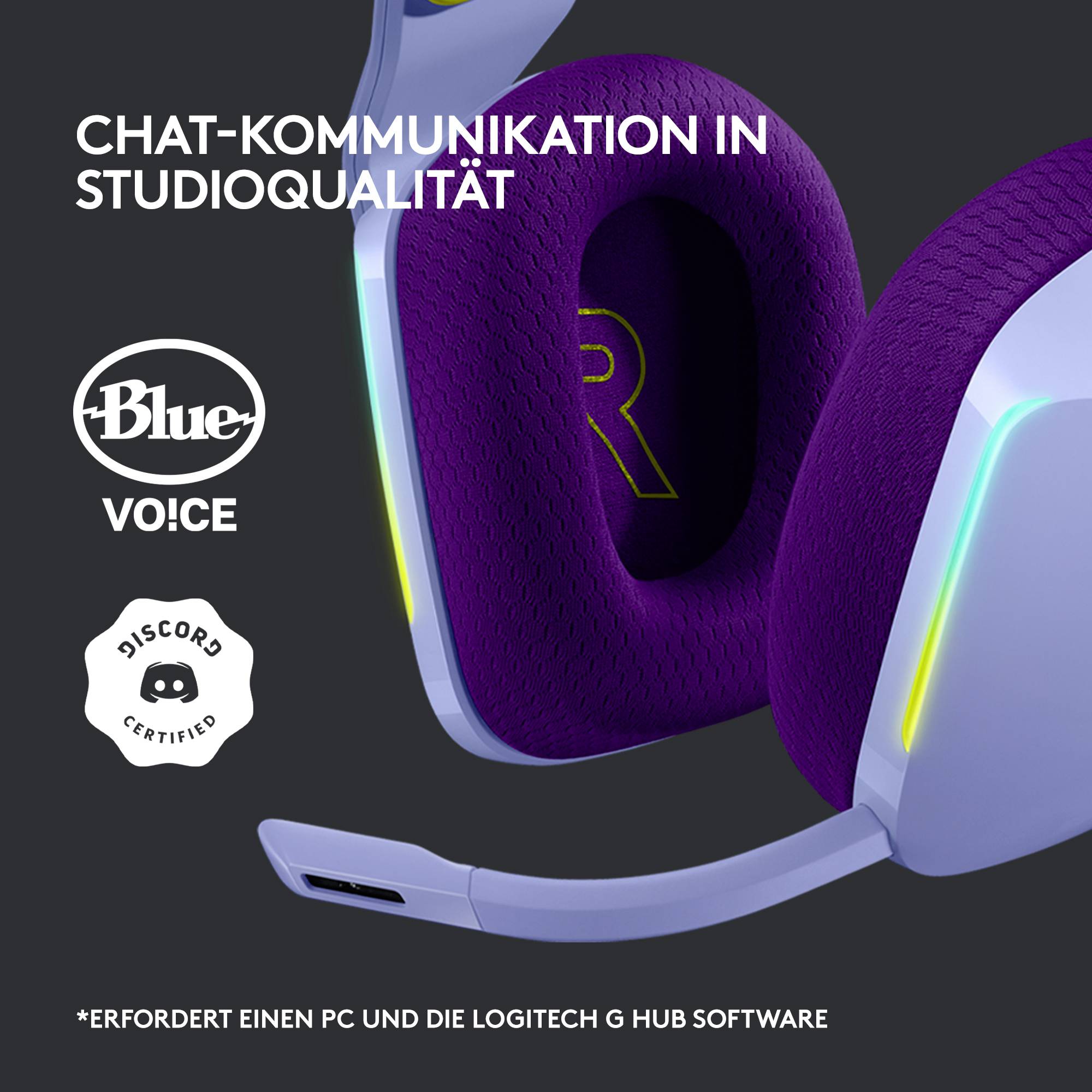 Logitech Gaming G733 LIGHTSPEED On Ear Headset Funk 7.1 Surround Lila Lautstärkeregelung Gaming