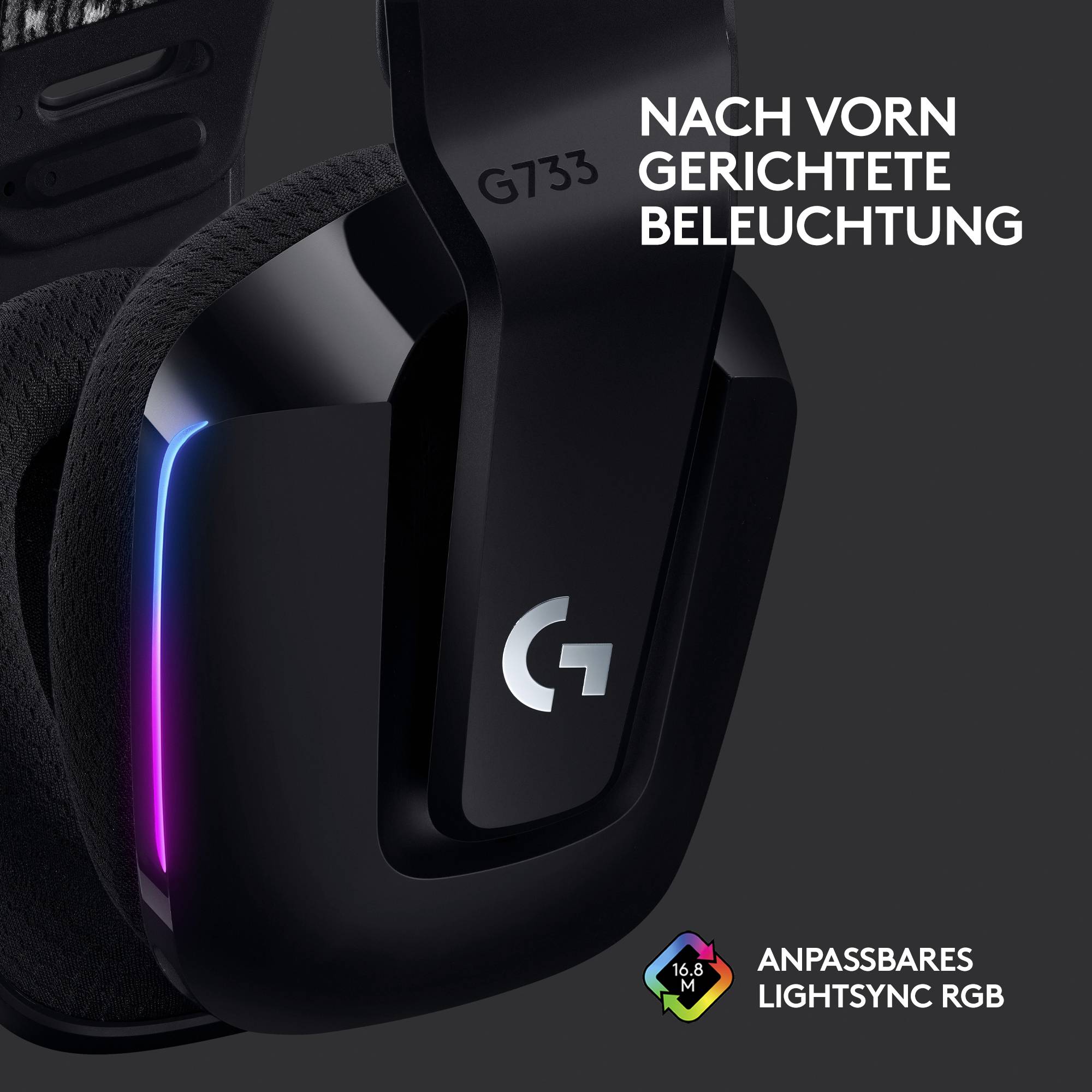 Logitech Gaming G733 LIGHTSPEED On Ear Headset Funk 7.1 Surround Schwarz Lautstärkeregelung Gaming