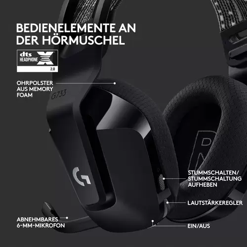 Logitech Gaming G733 LIGHTSPEED On Ear Headset Funk 7.1 Surround Schwarz Lautstärkeregelung Gaming Logitech Gaming G733 LIGHTSPEED On Ear Headset Funk 7.1 Surround Schwarz Lautstärkeregelung Gaming