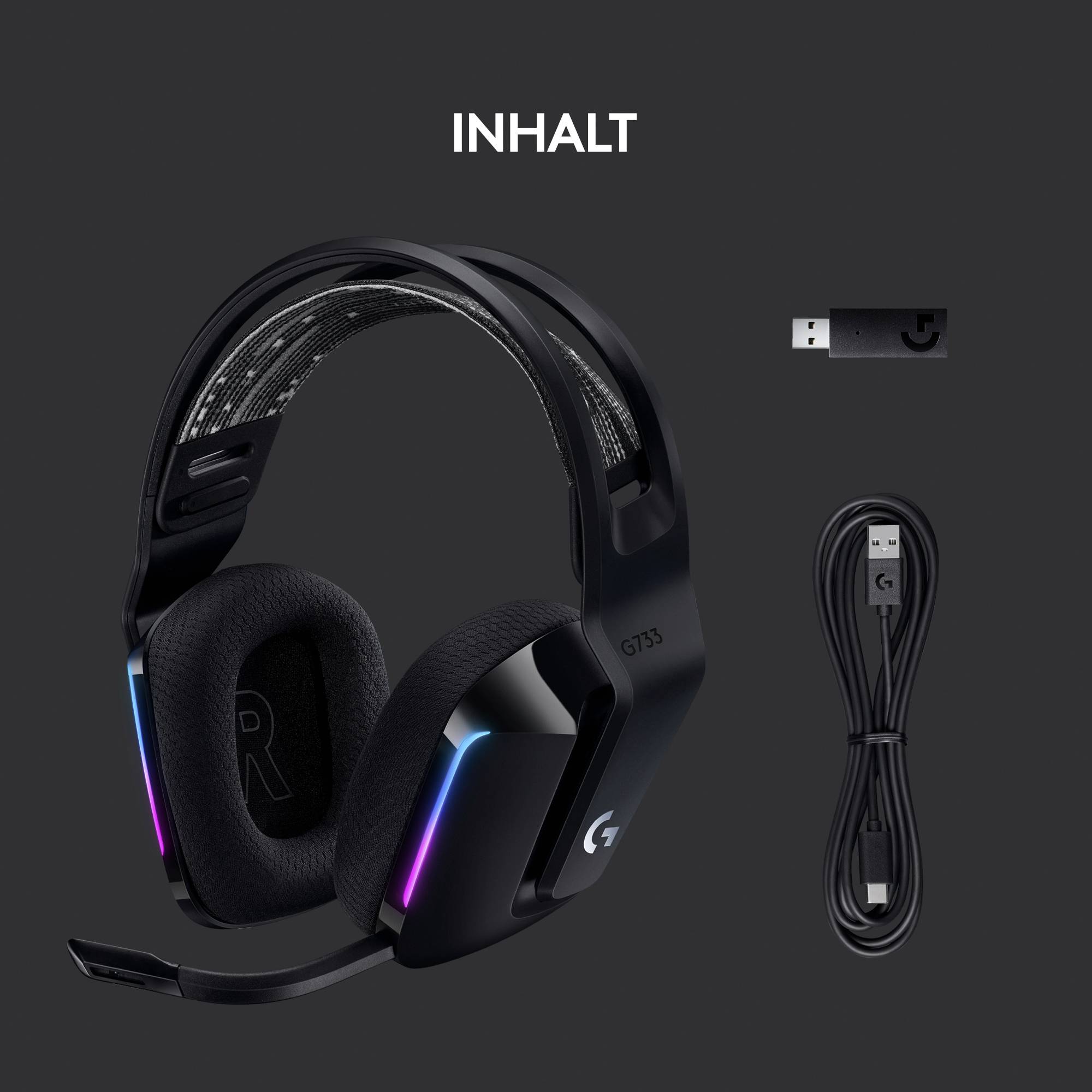 Logitech Gaming G733 LIGHTSPEED On Ear Headset Funk 7.1 Surround Schwarz Lautstärkeregelung Gaming