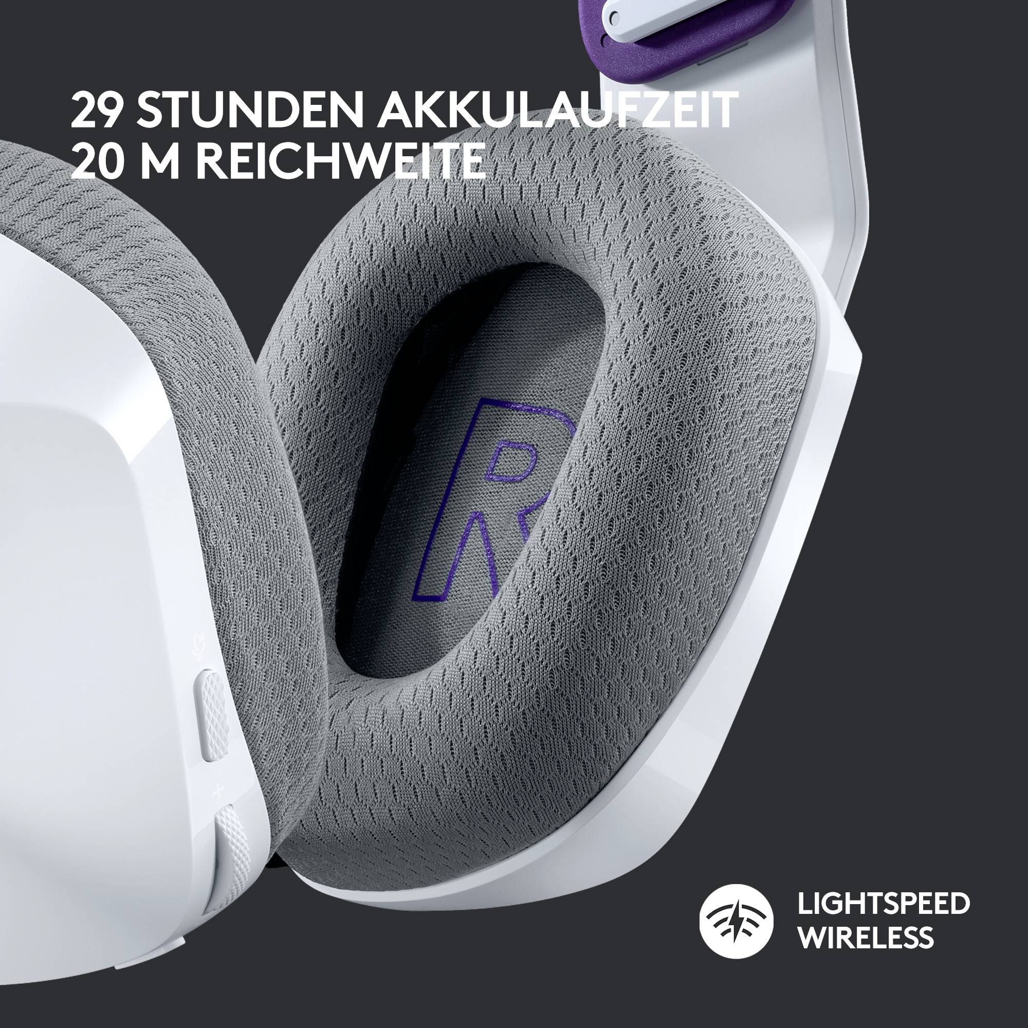Logitech Gaming G733 LIGHTSPEED On Ear Headset Funk 7.1 Surround Weiß Lautstärkeregelung Gaming
