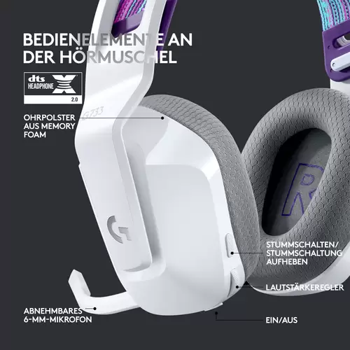 Logitech Gaming G733 LIGHTSPEED On Ear Headset Funk 7.1 Surround Weiß Lautstärkeregelung Gaming Logitech Gaming G733 LIGHTSPEED On Ear Headset Funk 7.1 Surround Weiß Lautstärkeregelung Gaming