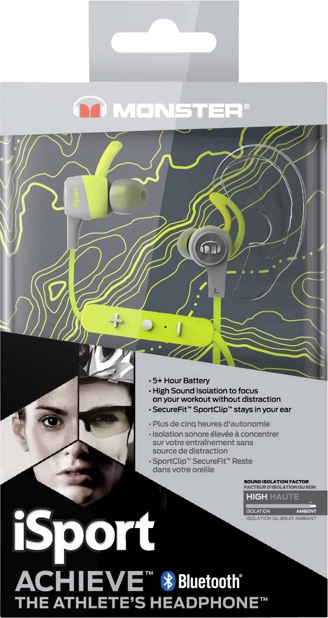 Monster iSport Achieve Sport In Ear Kopfhörer Bluetooth® Grün Wasserabweisend, Schweißresistent, Headset, Lautstärkeregelung
