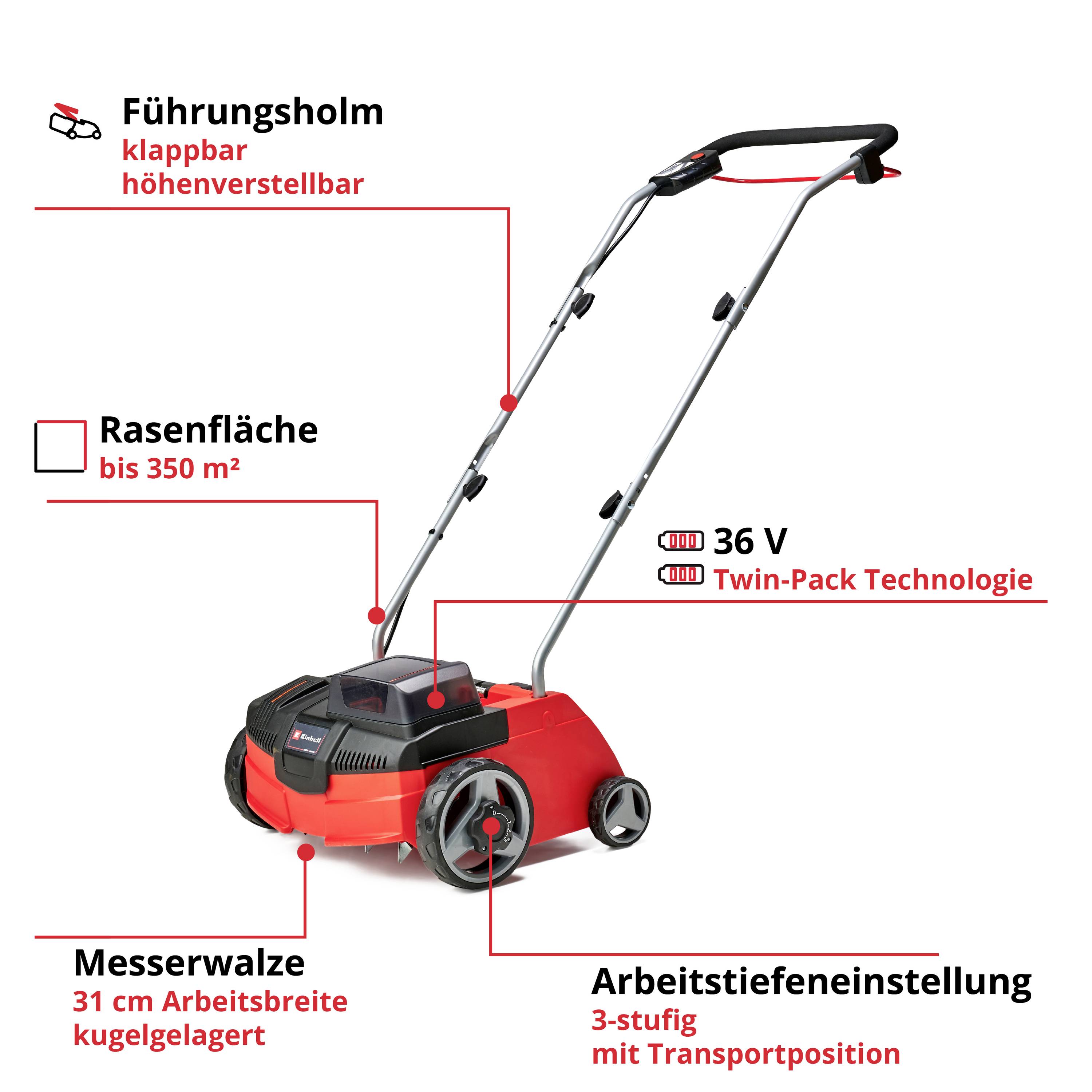 Einhell GC-SC 36/31 Li – Solo Power X-Change Li-Ion Akku Vertikutierer Heckauswurf, Höhenverstellb