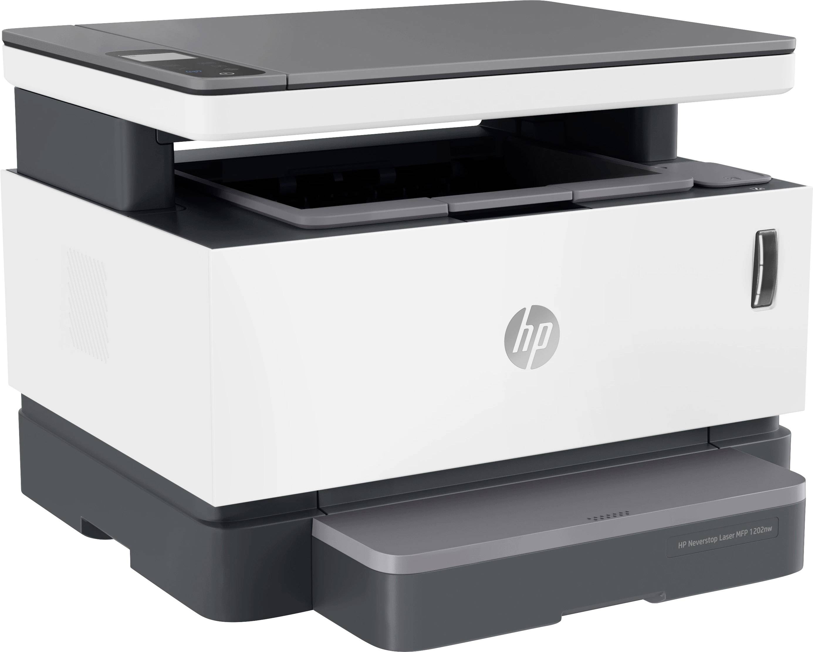 HP Neverstop Laser MFP 1202nw Schwarzweiß Laser Multifunktionsdrucker A4 Drucker, Scanner, Kopierer Toner-Nachfüllsystem, LAN, WLAN
