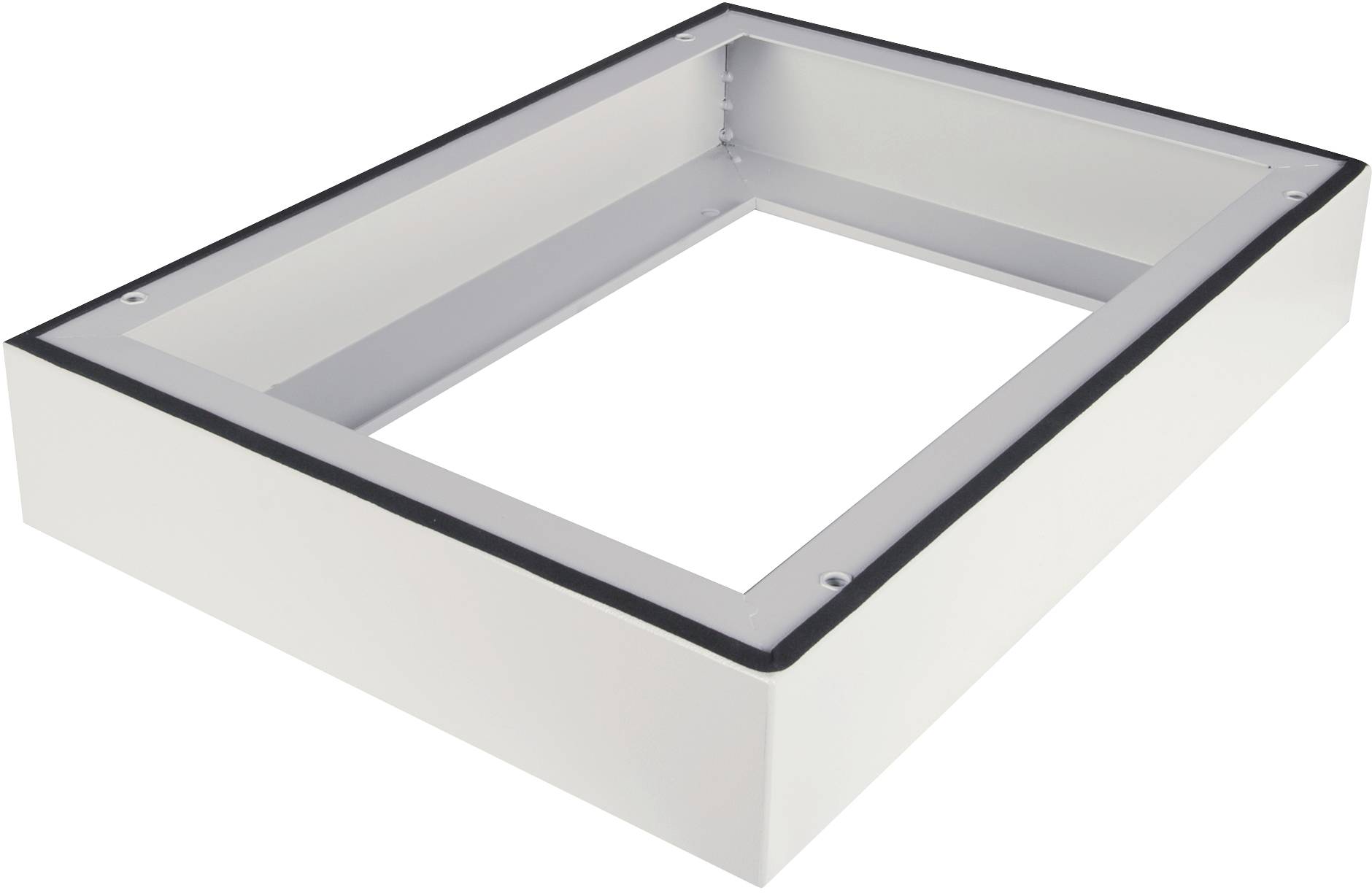 Ein rechteckiger, weißer Rahmen aus Kunststoff mit schwarzer Innenkante. Er hat eine tiefe Öffnung und ist für gewerbliche Anwendungen geeignet.