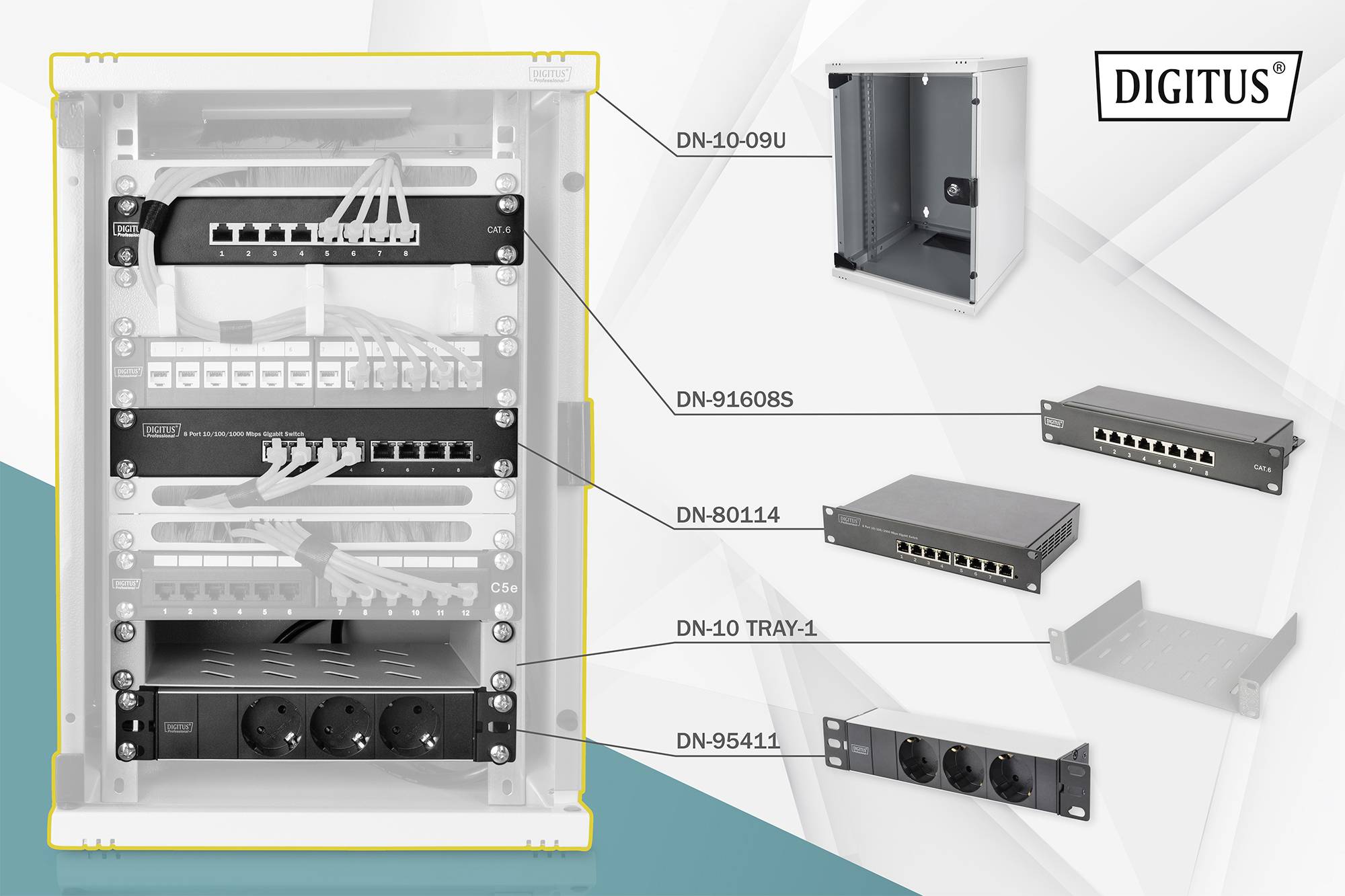 Digitus DN-10-SET-2 10 Zoll Netzwerkschrank 9 HE Lichtgrau (RAL 7035)