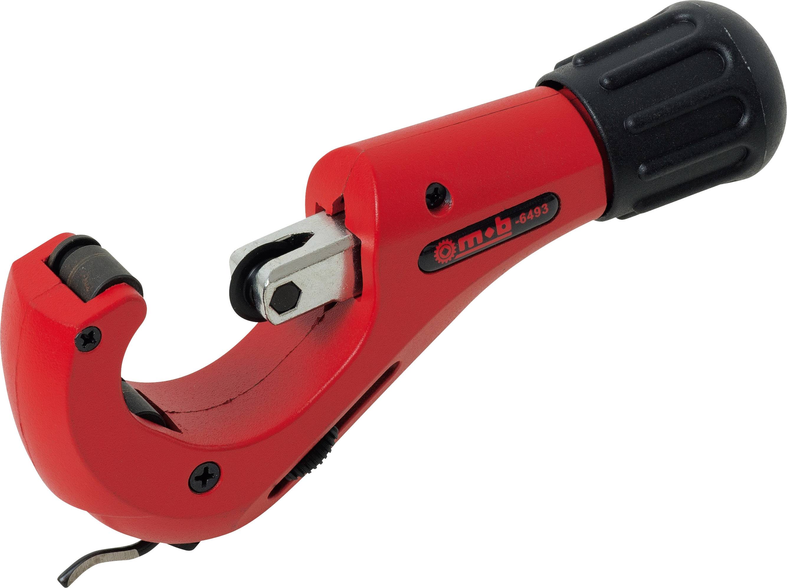 Ein roter Rohrschneider mit schwarzem Griff. Geeignet zum präzisen Schneiden von Rohren verschiedener Materialien.