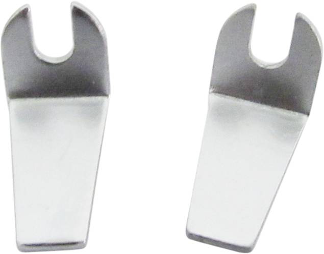 Zwei silberne Metallklemmen mit breiten flachen Enden und einer auffälligen U-förmigen Öffnung oben.