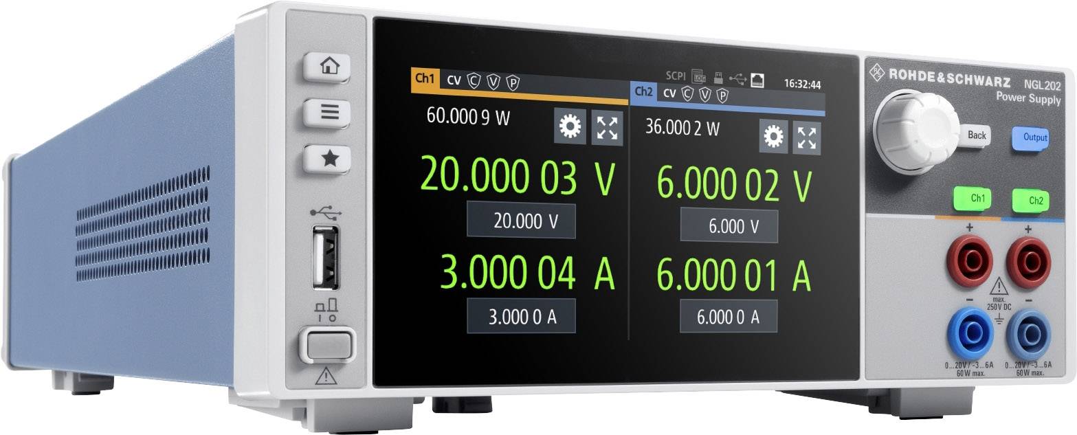 Rohde & Schwarz NGL-COM2A Labornetzgerät, einstellbar 0 - 20V 120W USB, LAN, WLAN Anzahl Ausgänge 2 x