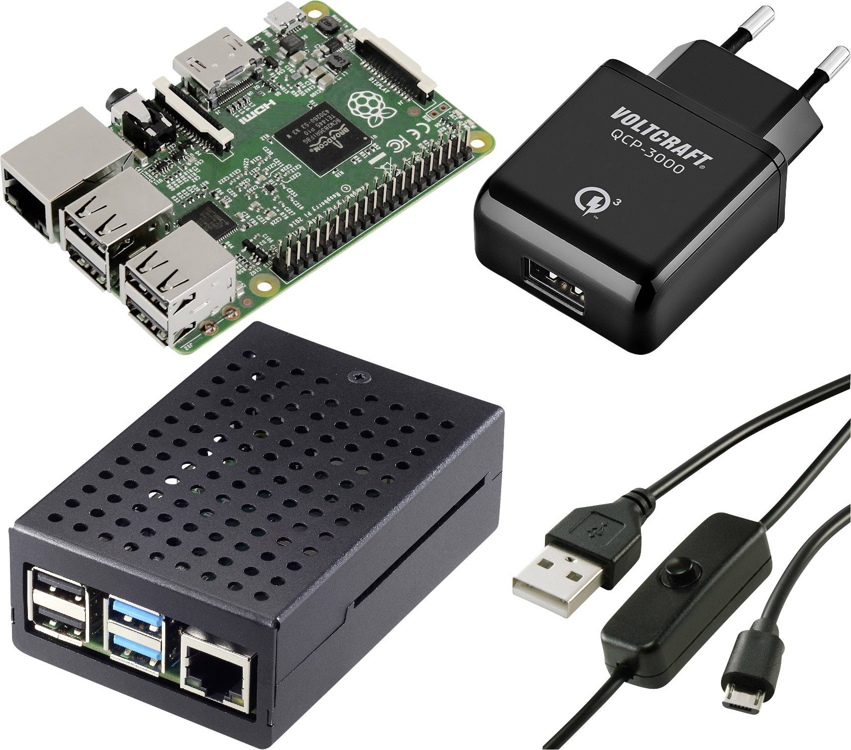 TRU COMPONENTS Pure Set Raspberry Pi® 2 B 1GB 4 x 0.9GHz inkl. Netzteil, inkl. Gehäuse