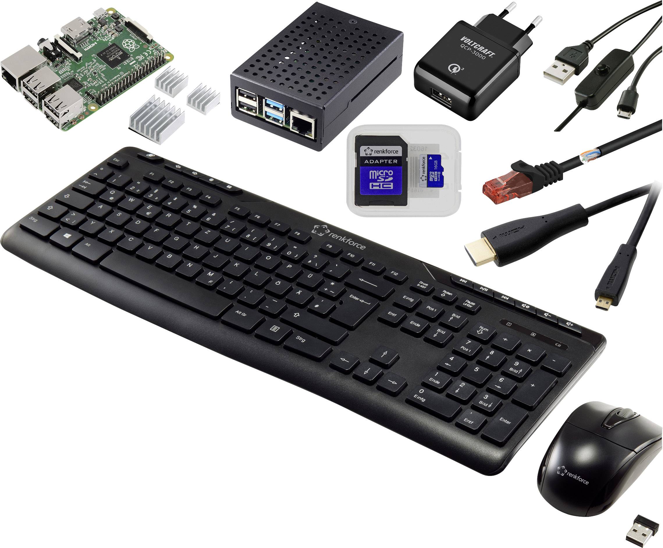 TRU COMPONENTS Pro Set Raspberry Pi® 2 B 1GB 4 x 0.9GHz inkl. Netzteil, inkl. Gehäuse, inkl. Kühlkörper, inkl. HDMI™-Kabel, inkl