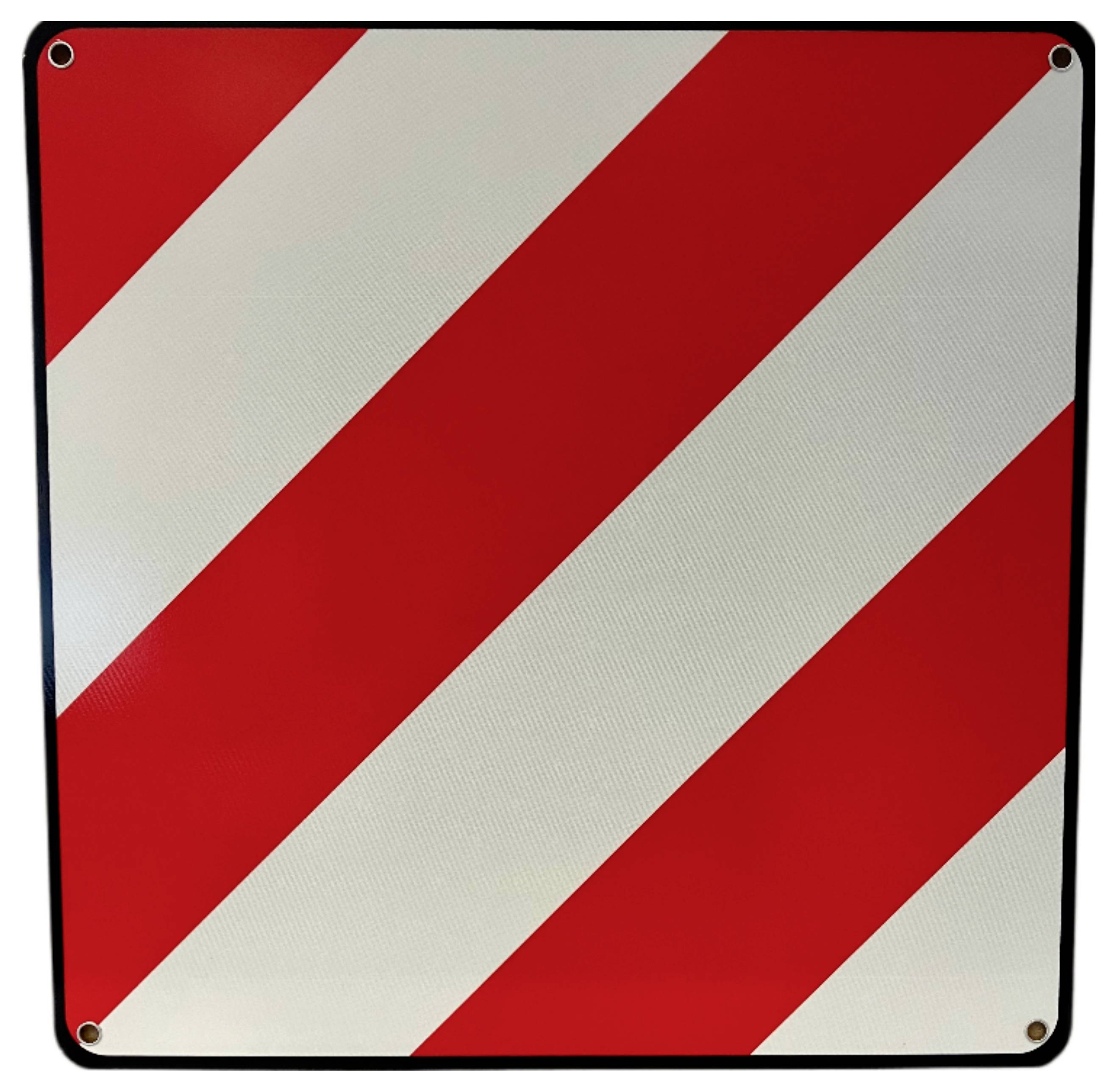 Warnzeichen mit diagonalen roten und weißen Streifen, oft für Baustellen- oder Verkehrssicherungen verwendet.