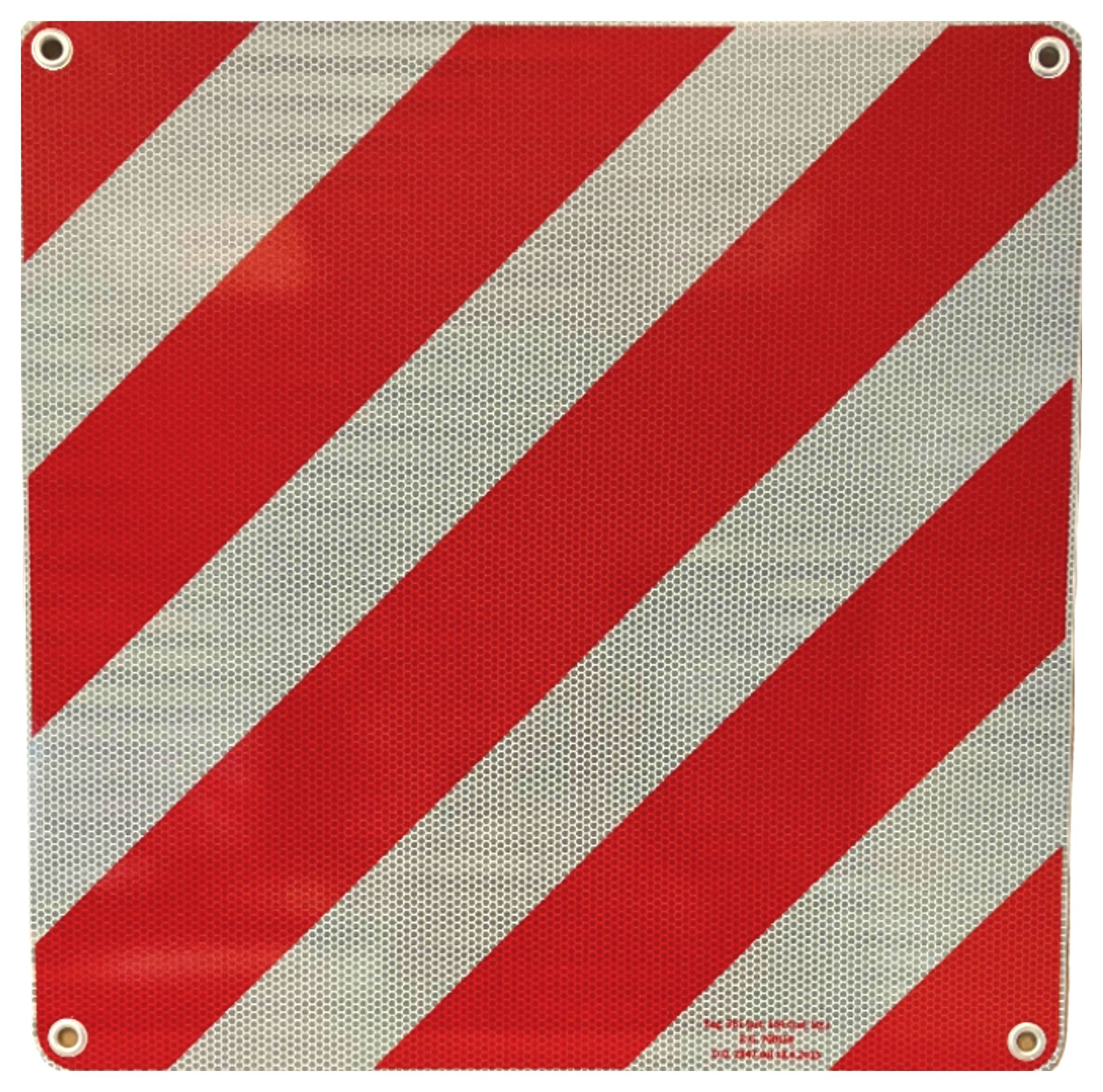 Rotes und weißes Warnschild mit diagonalen Streifen. Verwendung als Sicherheitszeichen für Gefahr oder Hindernisse.