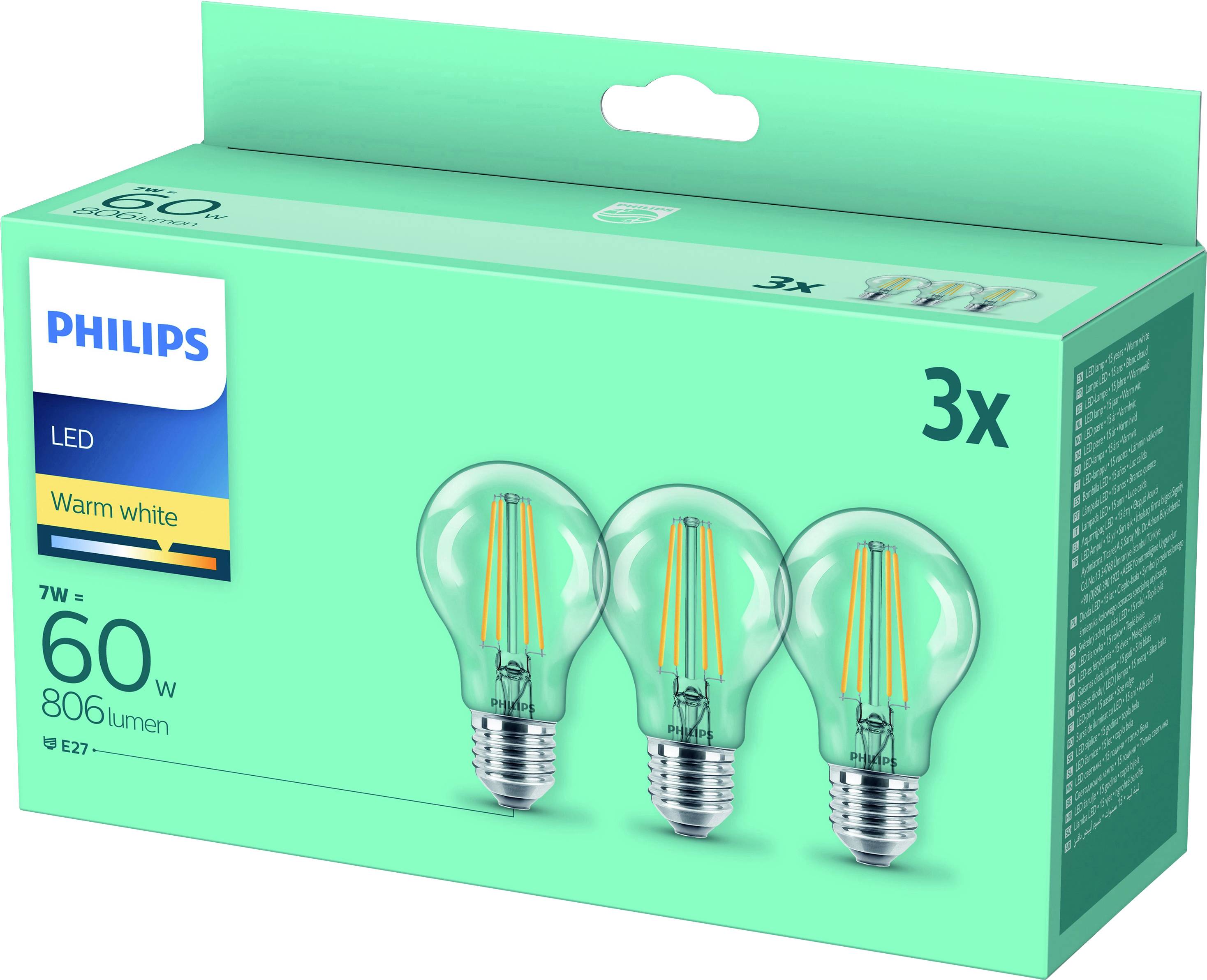 Philips LED 77777700 LED EEK E (A - G) E27 7 W = 60 W Warmweiß (Ø x L) 6 cm x 10.4 cm 3 St.