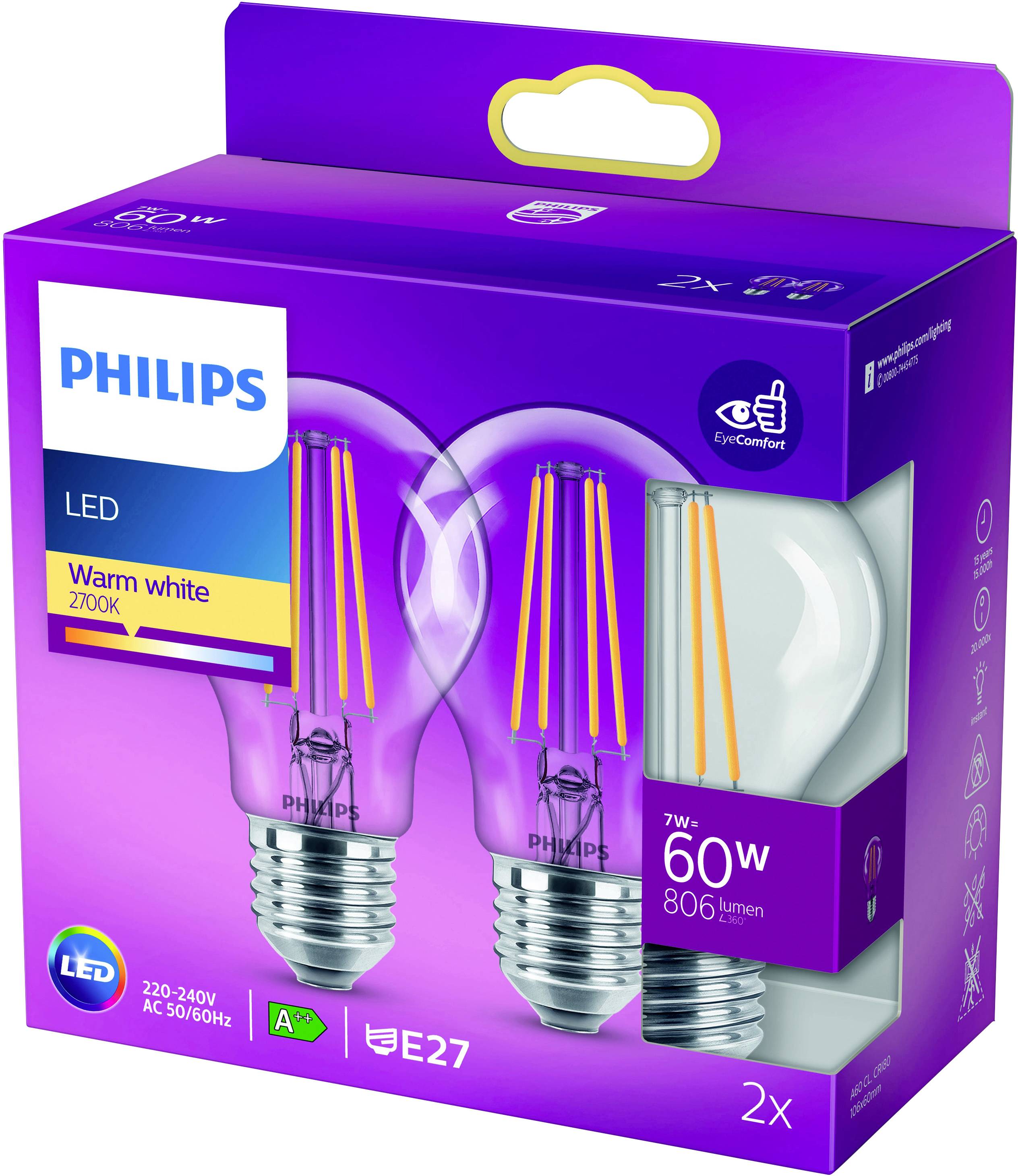 Philips LED 77773900 LED EEK E (A - G) E27 7 W = 60 W Warmweiß (Ø x L) 6 cm x 10.4 cm 1 St.