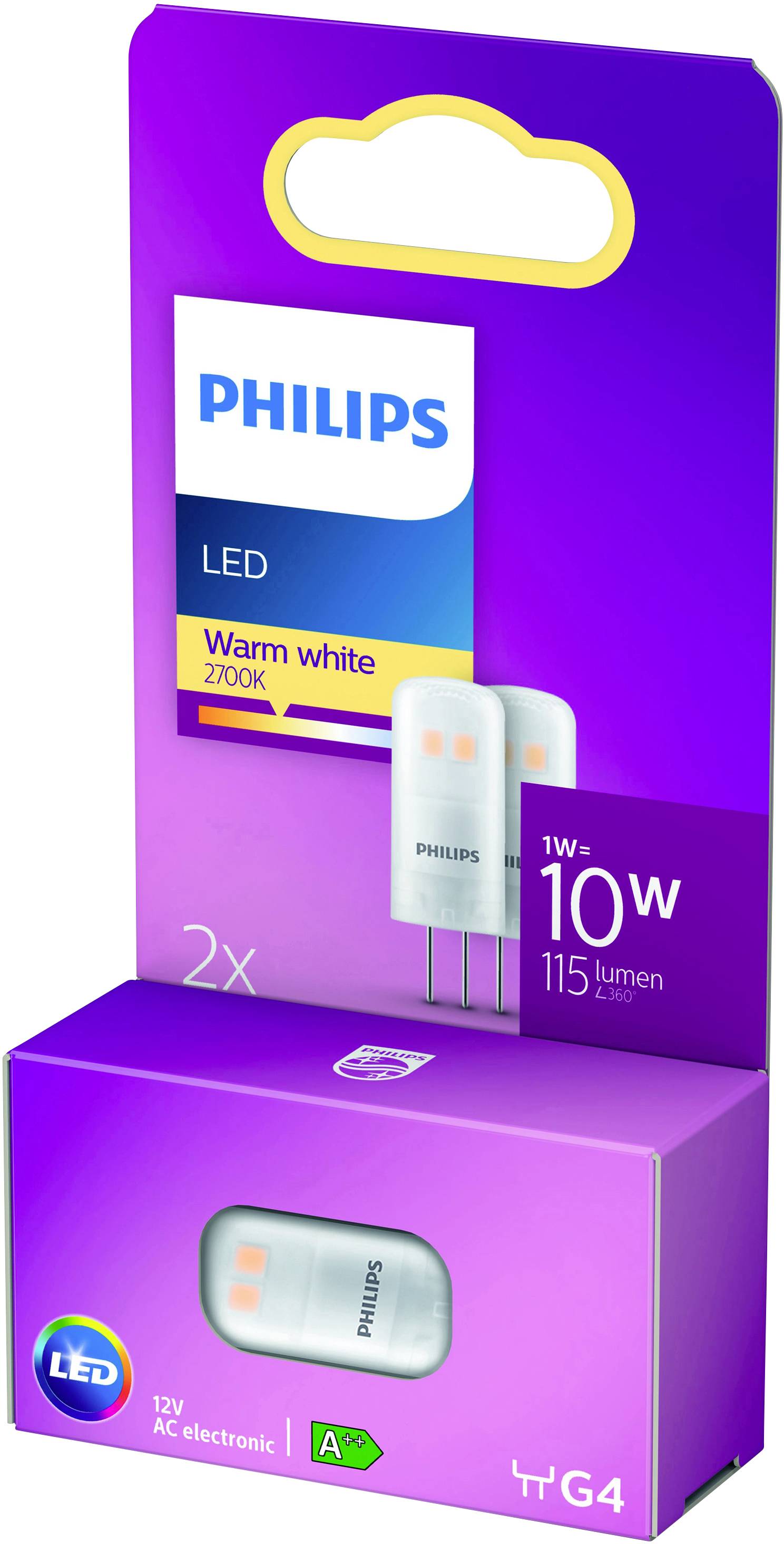 Philips LED 76787700 LED EEK F (A - G) G4 1W = 10W Warmweiß (Ø x L) 1.3cm x 3.5cm 2St.