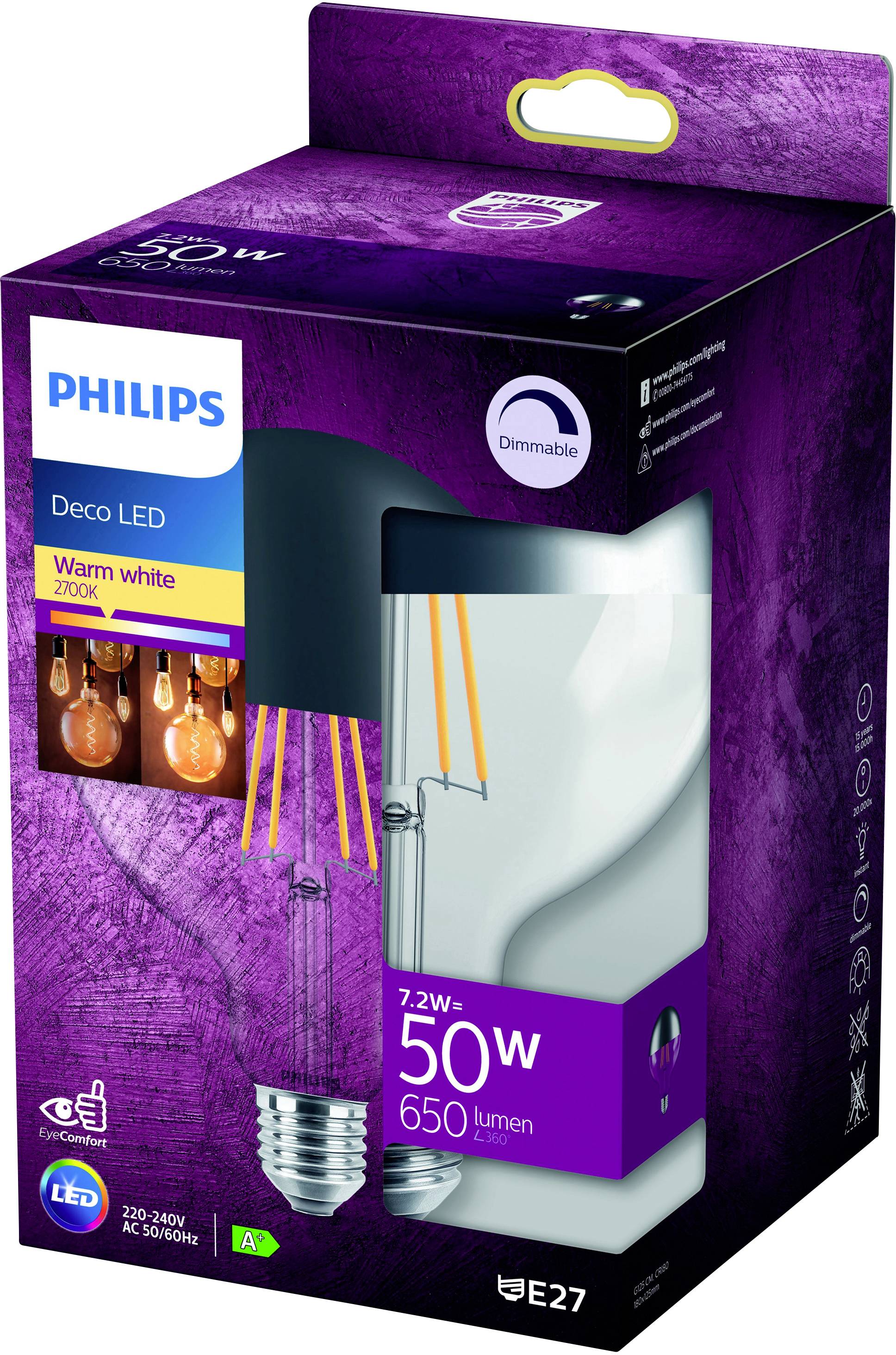 Philips LED 78249800 LED EEK F (A - G) E27 7.2W = 50W Warmweiß (Ø x L) 12.5cm x 18cm 1St.