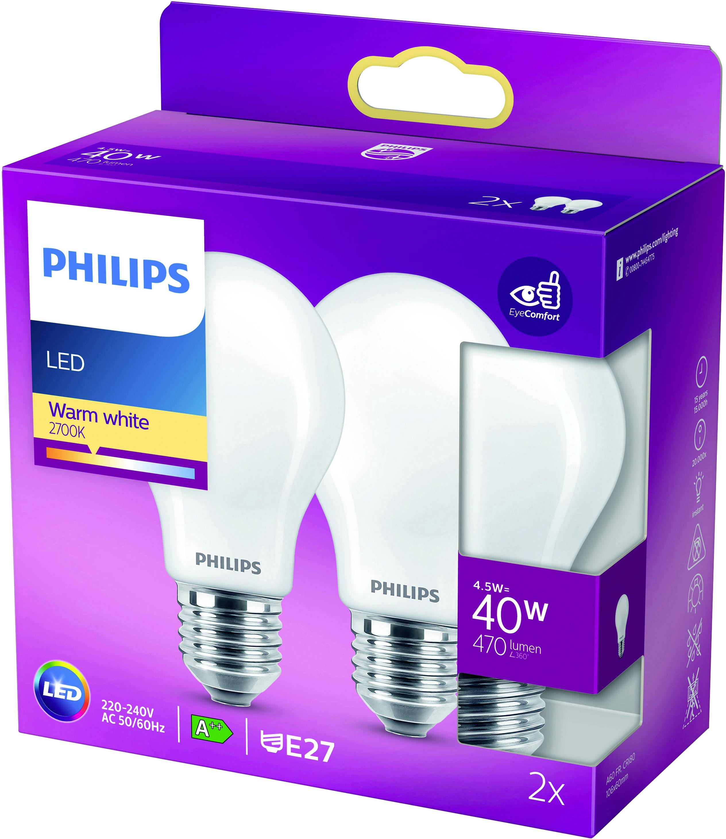 Philips LED 77765400 LED EEK F (A - G) E27 4.3W = 40W Warmweiß (Ø x L) 6cm x 10.6cm 1St.