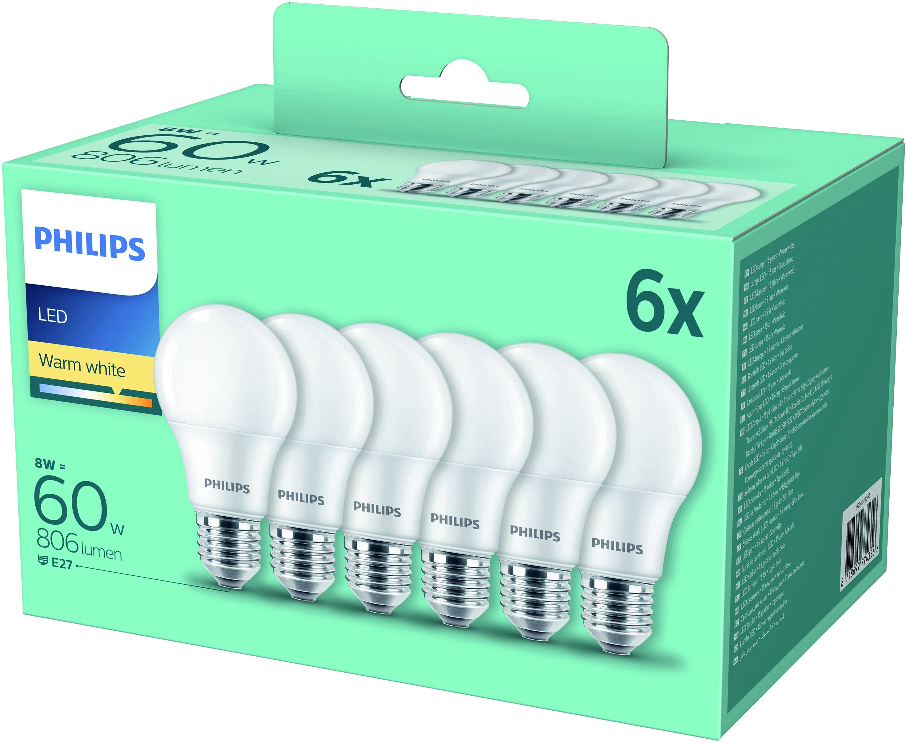 Philips Lighting 77435600 LED EEK F (A - G) 8W = 60W Warmweiß (Ø x L) 6cm x 10.8cm 6St.