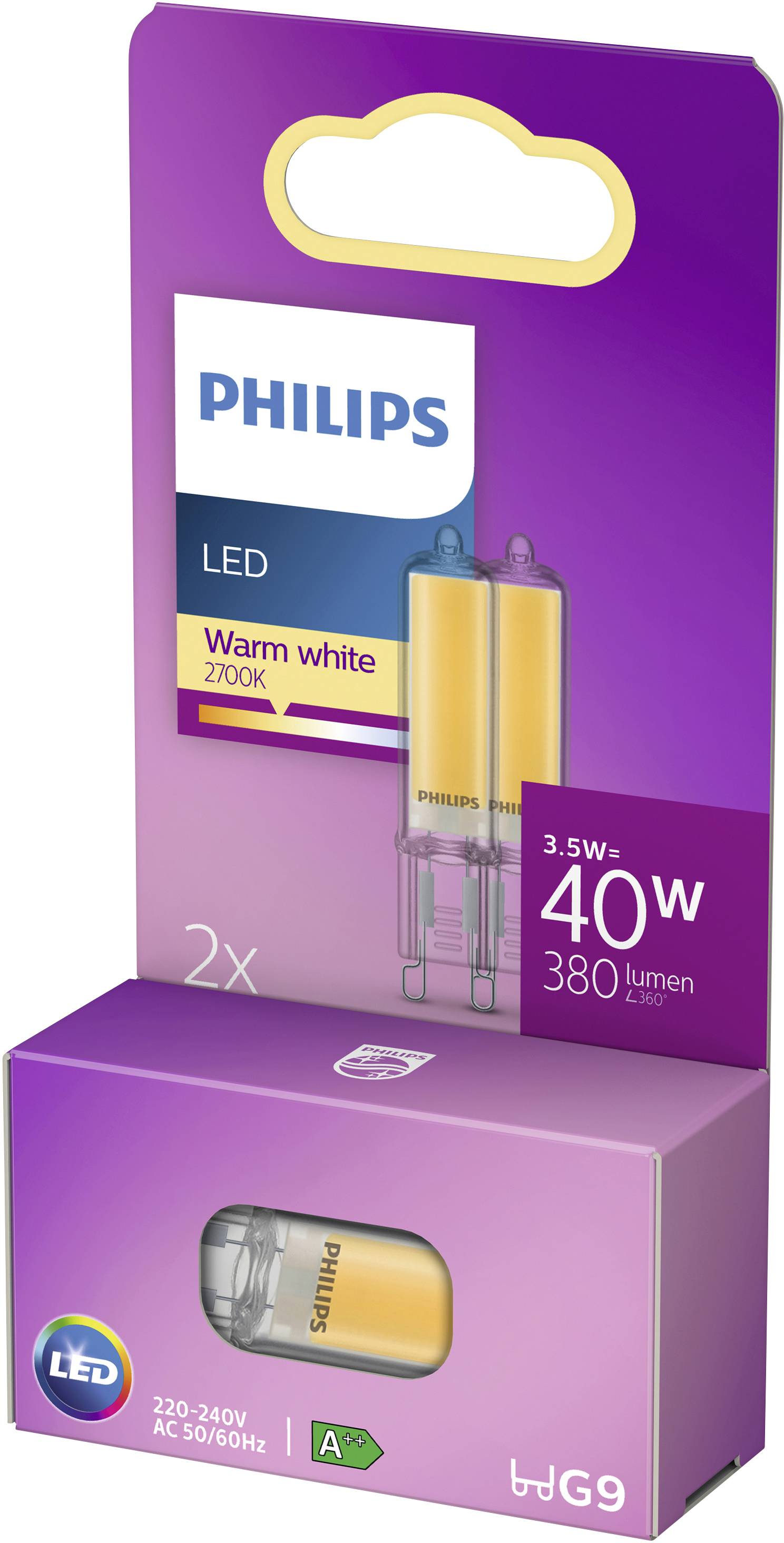 Philips Lighting 75864600 LED EEK E (A - G) G9 3.5 W = 40 W Warmweiß (Ø x L) 1.45 cm x 6 cm 2 St.