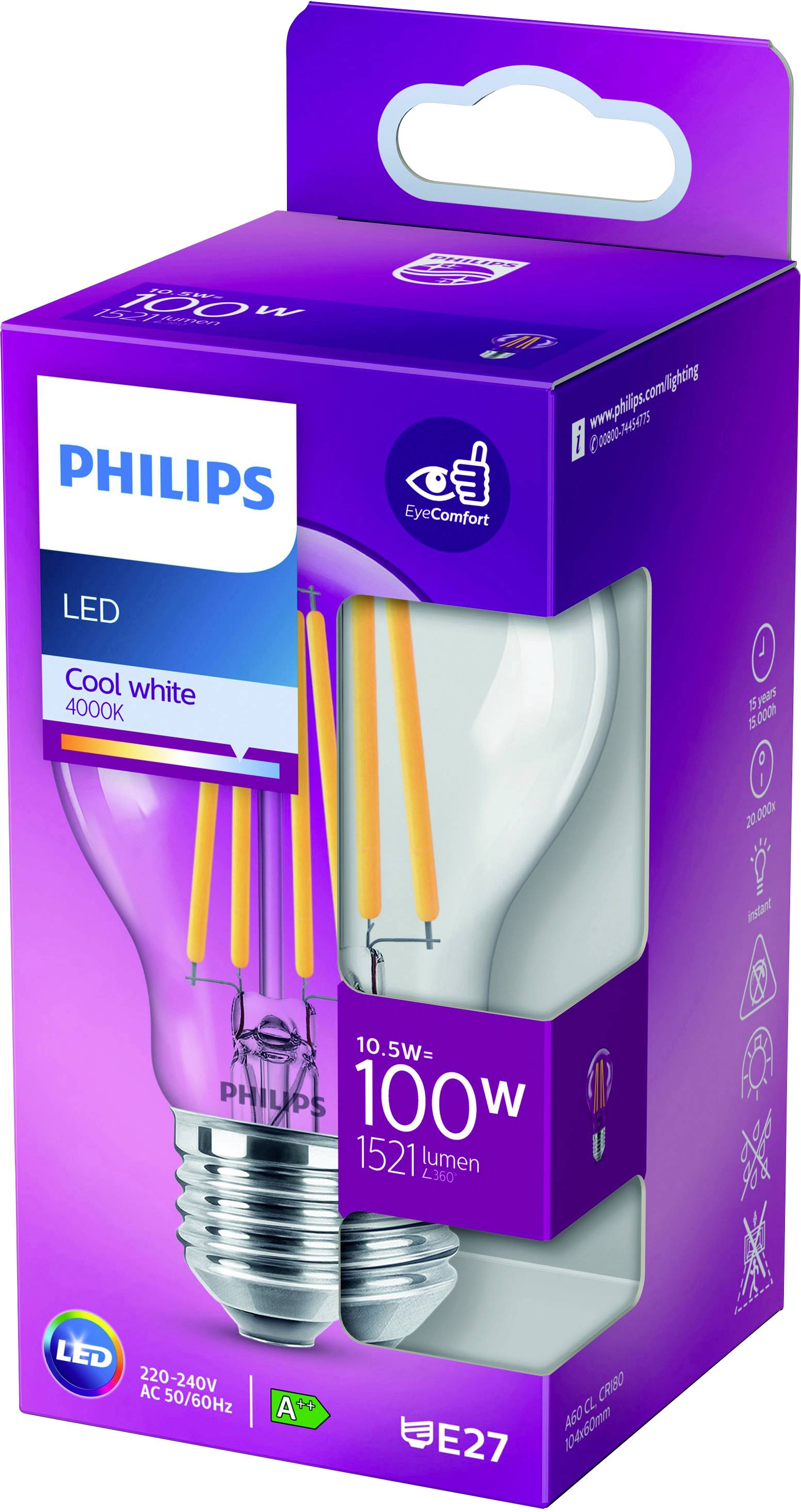 Philips LED 76207001 LED EEK D (A - G) E27 10.5W = 100W Neutralweiß (Ø x L) 6cm x 10.4cm 1St.