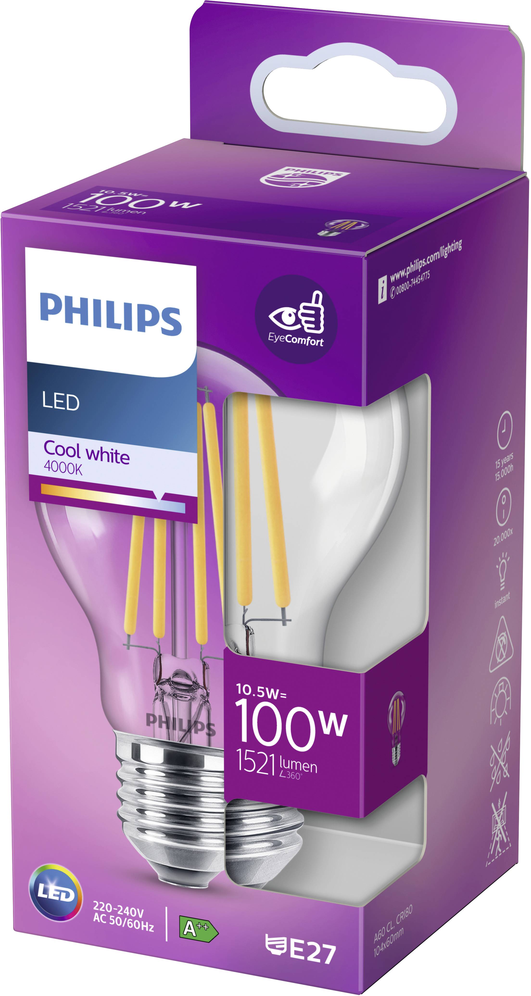Philips LED 76207001 LED EEK D (A - G) E27 10.5W = 100W Neutralweiß (Ø x L) 6cm x 10.4cm 1St.