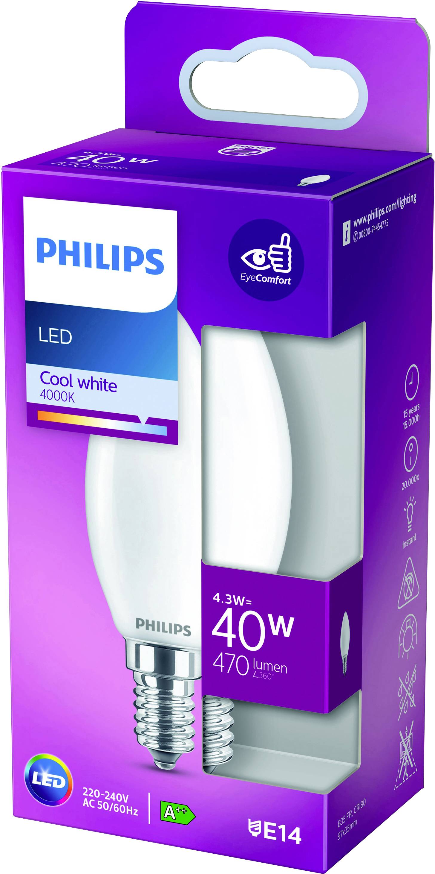 Philips LED 76265000 LED EEK F (A - G) E14 4.3 W = 40 W Kaltweiß (Ø x L) 3.5 cm x 9.7 cm 1 St.